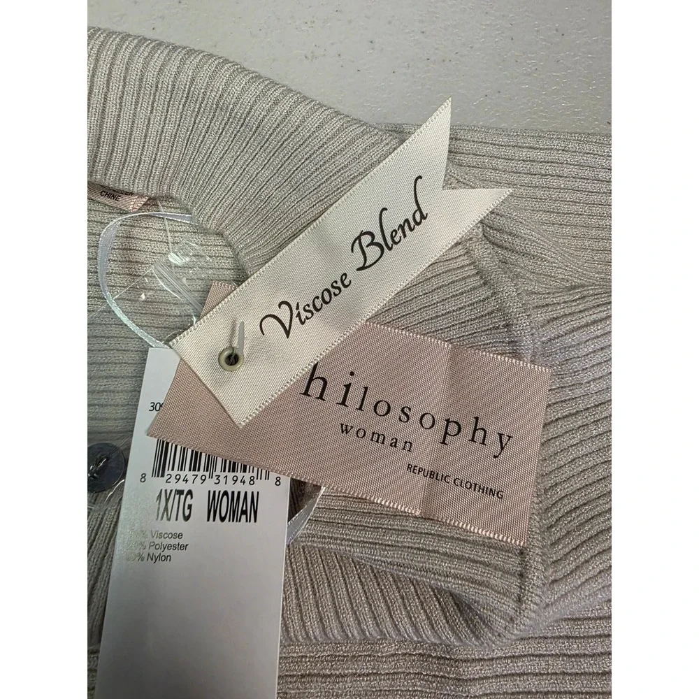 Philosophy Republic Clothing Ribbed Dolman Sweater Pale‎ Platinum Size 1X Button